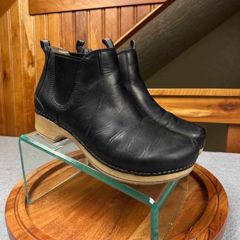Dansko Black Leather Chelsea Clogs Booties